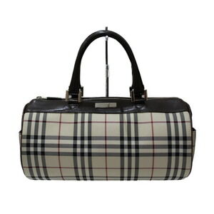 BURBERRY Boston Bag Nova Check Leather Beige Tan Dark Brown Black